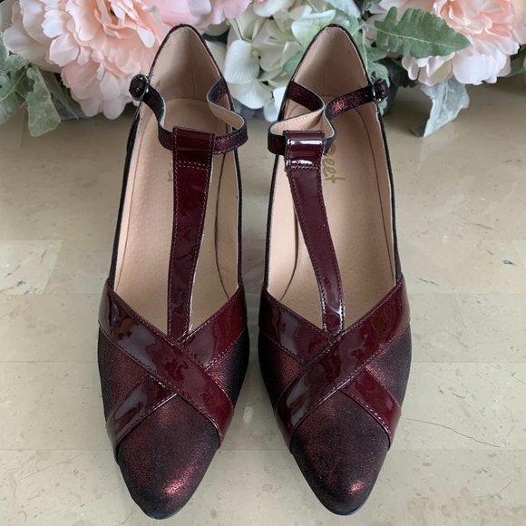 Sz 38 Sweet Burgundy T-strap Heels BNIB - Picture 2 of 8